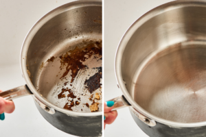 Three Unexpected Hacks To Clean A Burnt Pan Diptych